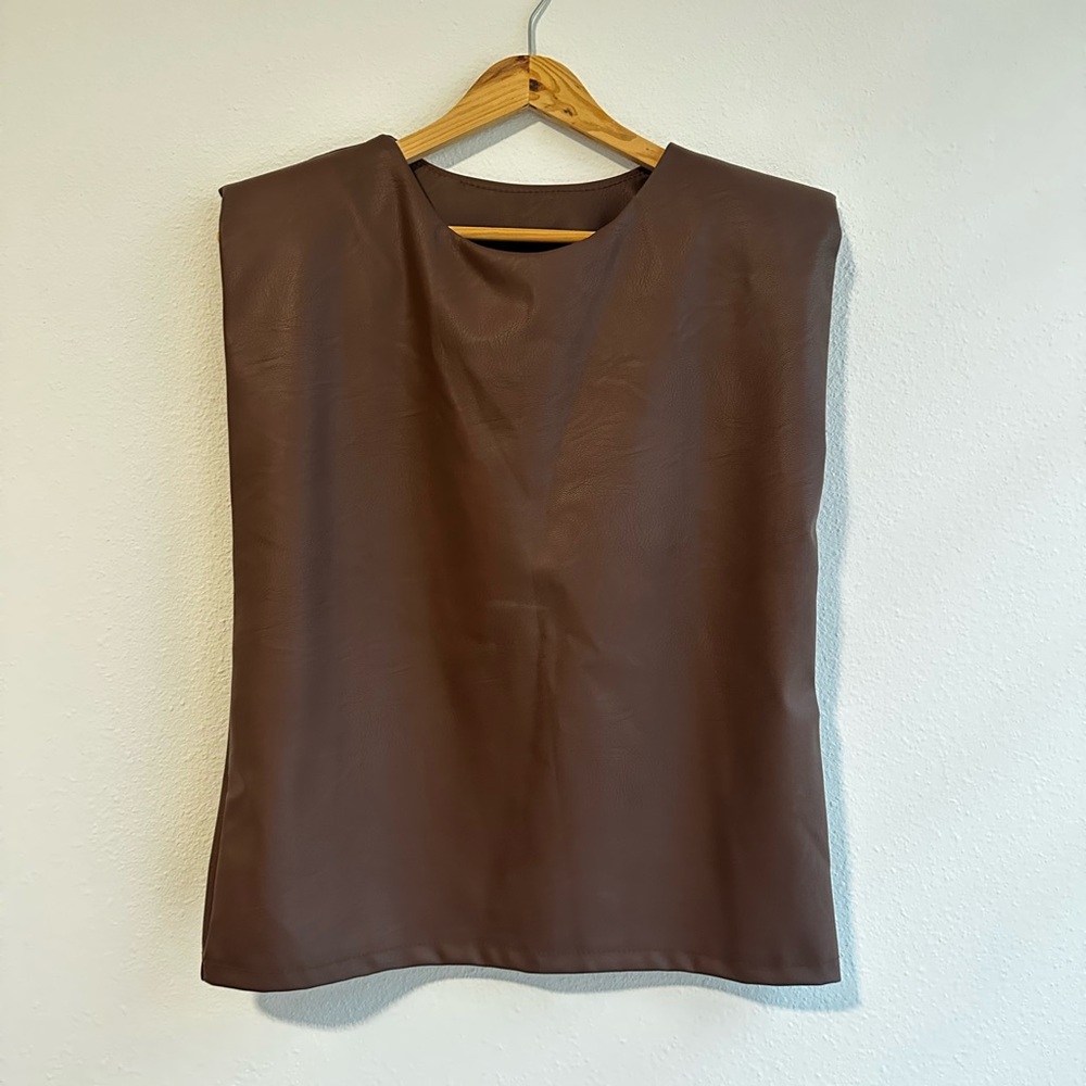 Brown Faux Leather Top